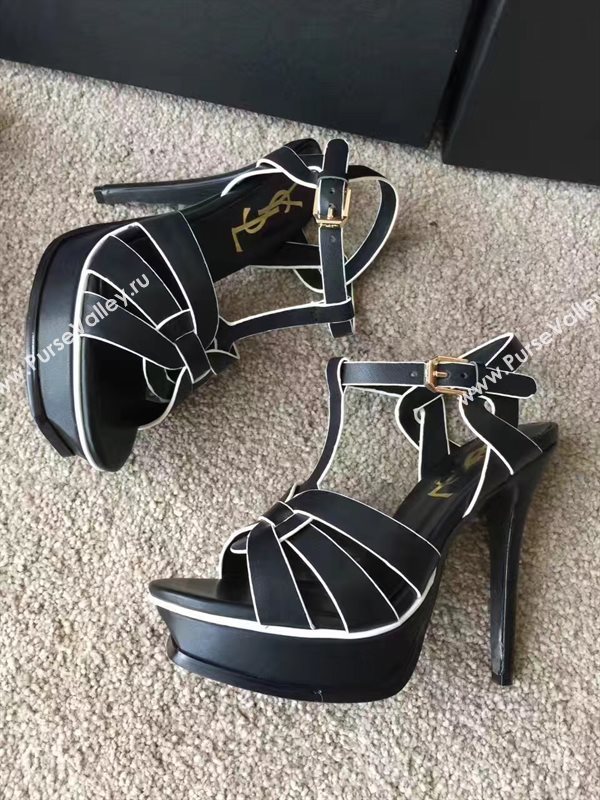 YSL tribute heels sandals black cream v shoes 4146