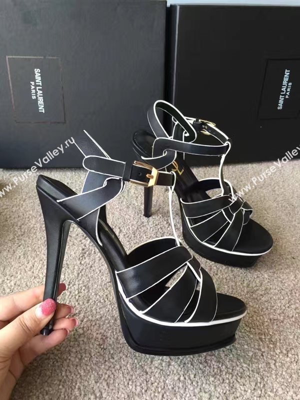 YSL tribute heels sandals black cream v shoes 4146