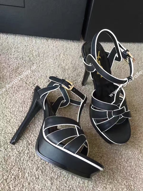 YSL tribute heels sandals black cream v shoes 4146