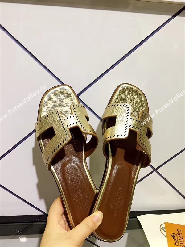 Hermes slipper sandals gold dark shoes 4100