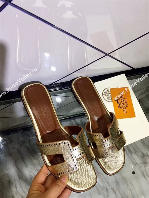 Hermes slipper sandals gold dark shoes 4100