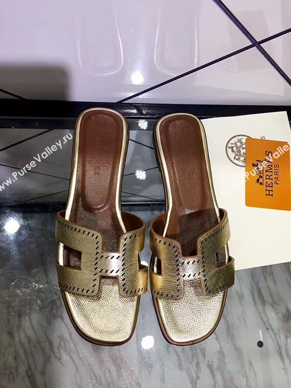 Hermes slipper sandals gold dark shoes 4100