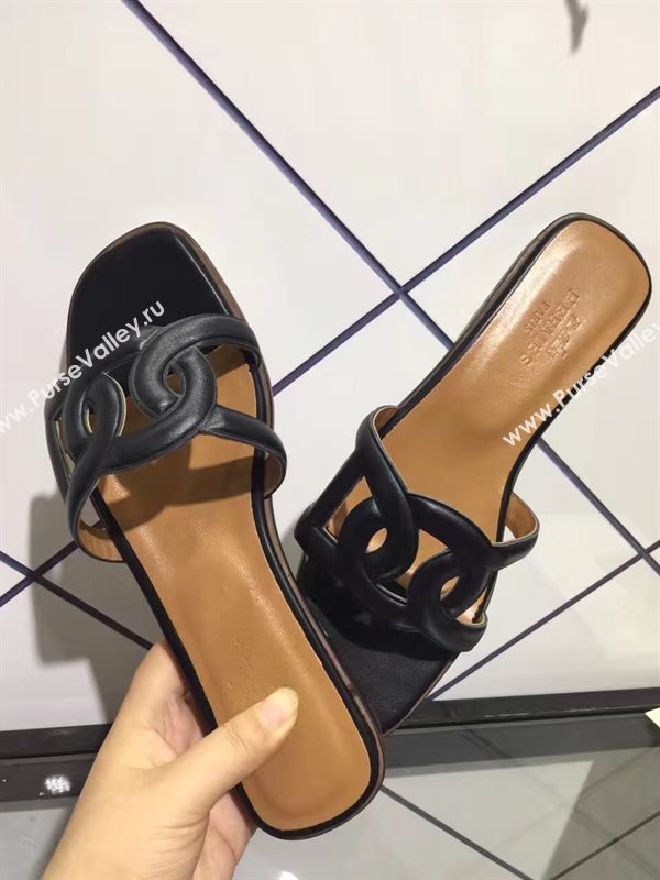 Hermes slipper black sandals shoes 4101