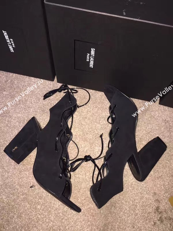 YSL heels sandals black suede shoes 4110