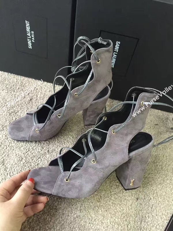 YSL heels sandals gray suede shoes 4111