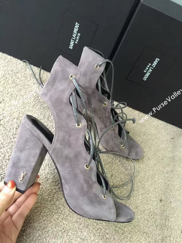 YSL heels sandals gray suede shoes 4111