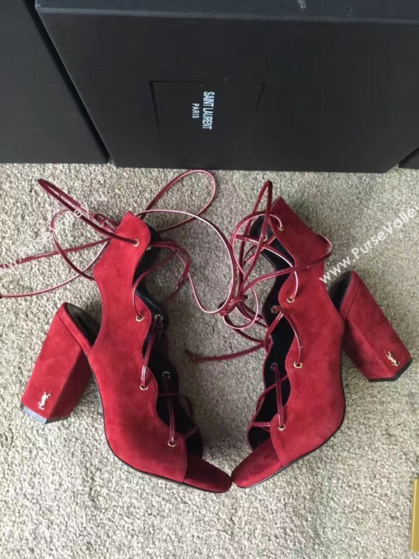 YSL heels sandals wine suede shoes 4112