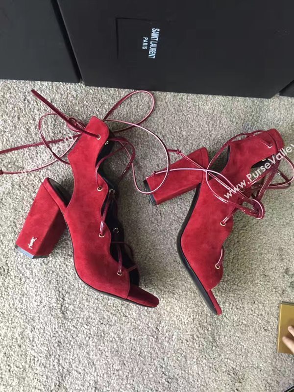 YSL heels sandals wine suede shoes 4112