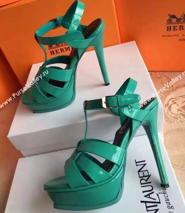 YSL tribute heels sandals green paint shoes 4117