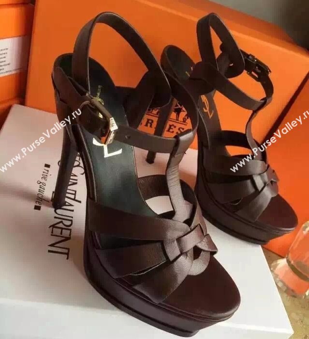 YSL tribute heels sandals smooth brown calfskin shoes 4123