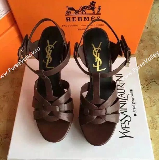 YSL tribute heels sandals smooth brown calfskin shoes 4123