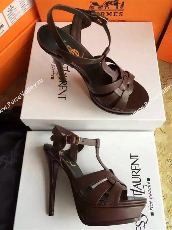 YSL tribute heels sandals smooth brown calfskin shoes 4123