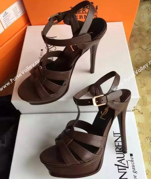 YSL tribute heels sandals smooth brown calfskin shoes 4123