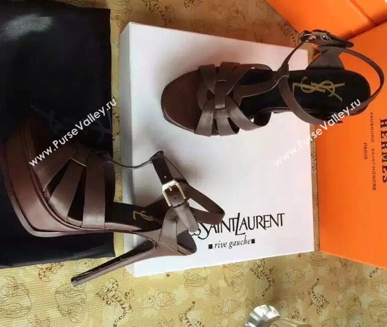 YSL tribute heels sandals smooth brown calfskin shoes 4123