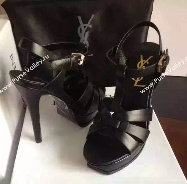 YSL tribute heels sandals black calfskin smooth shoes 4124