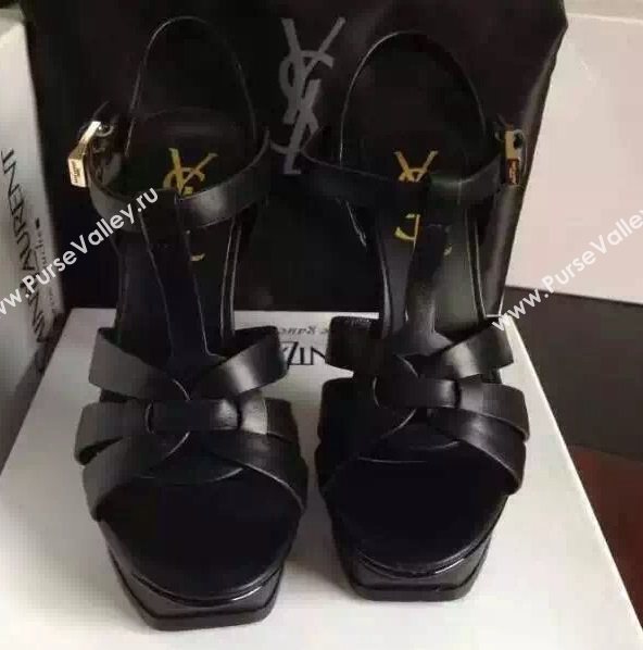 YSL tribute heels sandals black calfskin smooth shoes 4124