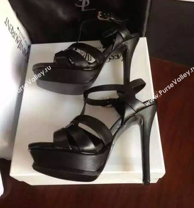 YSL tribute heels sandals black calfskin smooth shoes 4124