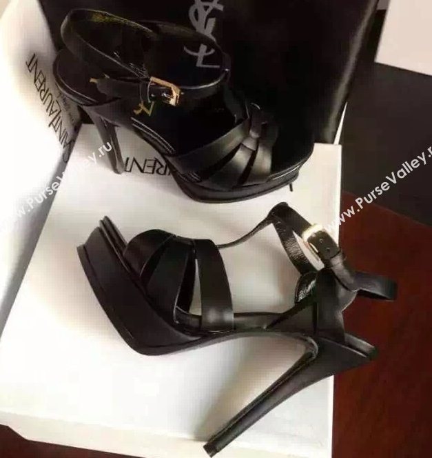 YSL tribute heels sandals black calfskin smooth shoes 4124