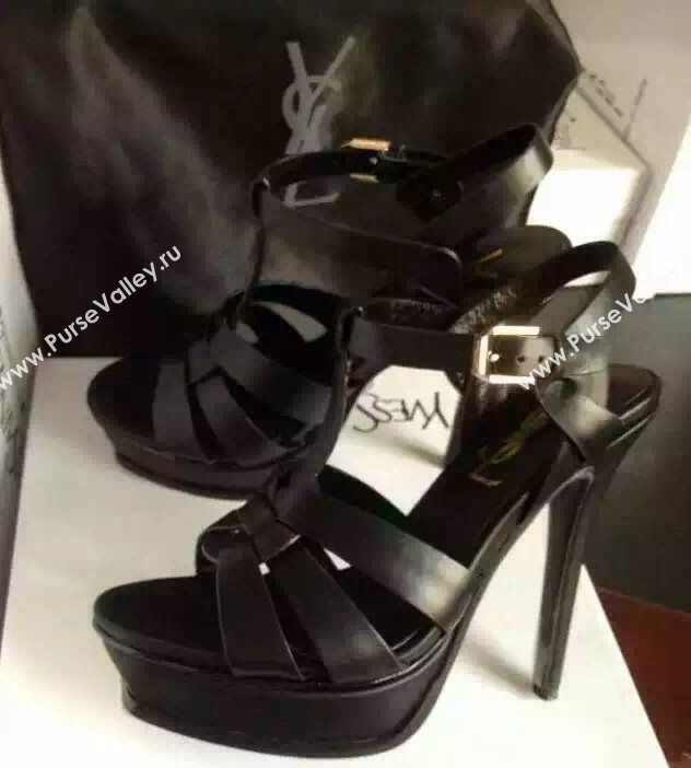 YSL tribute heels sandals black calfskin smooth shoes 4124