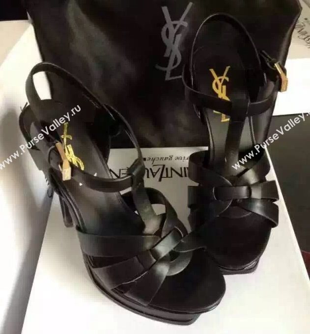 YSL tribute heels sandals black calfskin smooth shoes 4124