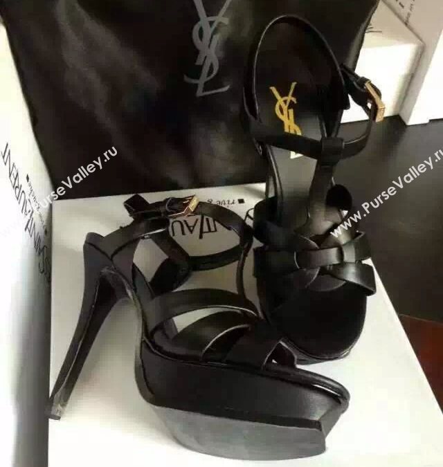 YSL tribute heels sandals black calfskin smooth shoes 4124