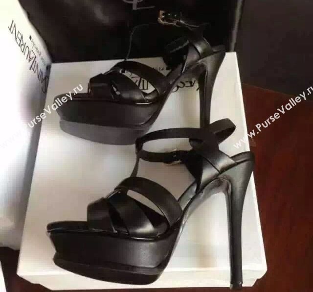 YSL tribute heels sandals black calfskin smooth shoes 4124