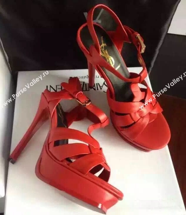 YSL tribute heels sandals red calfskin smooth shoes 4125