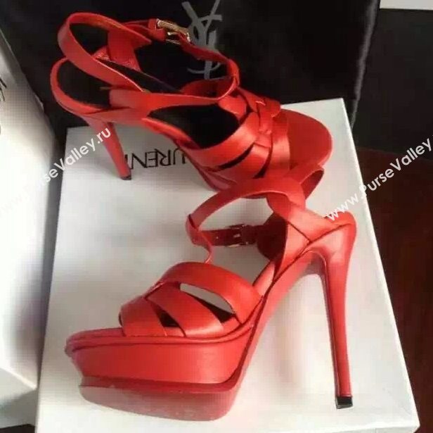 YSL tribute heels sandals red calfskin smooth shoes 4125