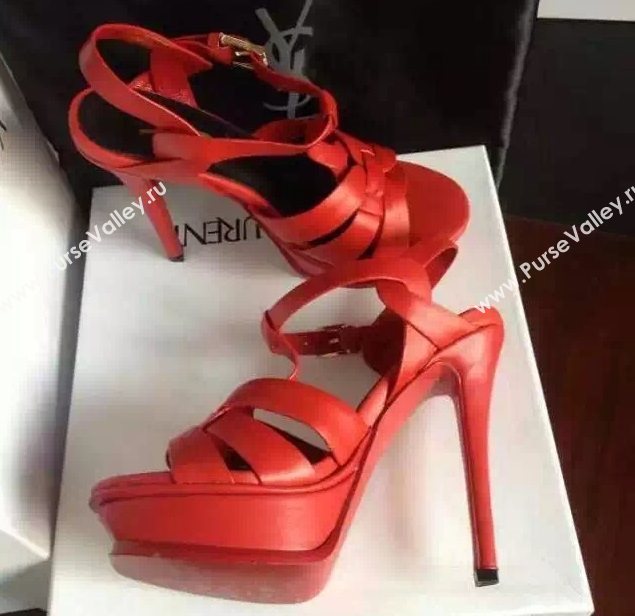 YSL tribute heels sandals red calfskin smooth shoes 4125