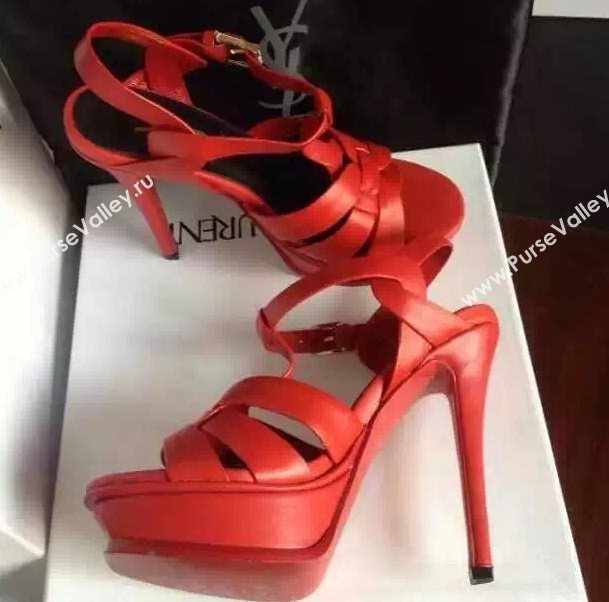 YSL tribute heels sandals red calfskin smooth shoes 4125