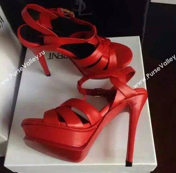 YSL tribute heels sandals red calfskin smooth shoes 4125