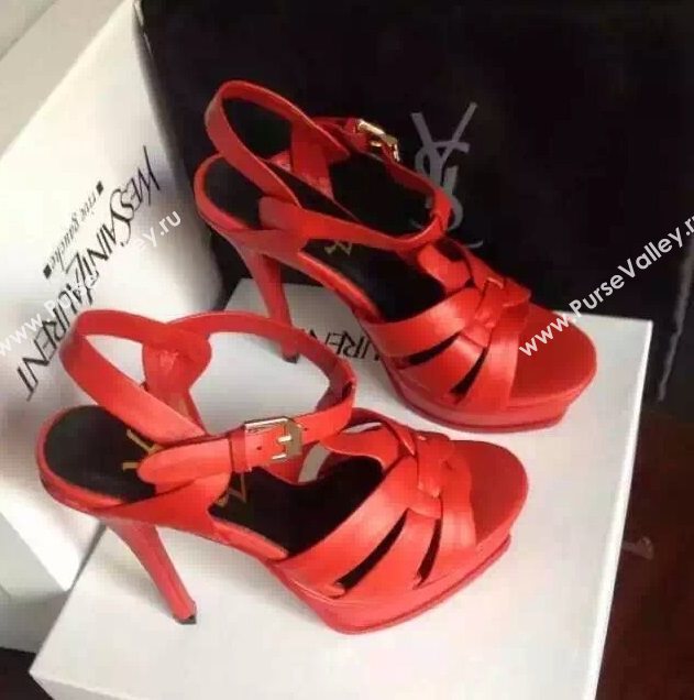 YSL tribute heels sandals red calfskin smooth shoes 4125