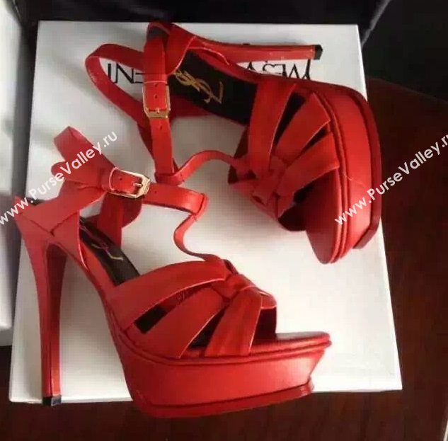 YSL tribute heels sandals red calfskin smooth shoes 4125