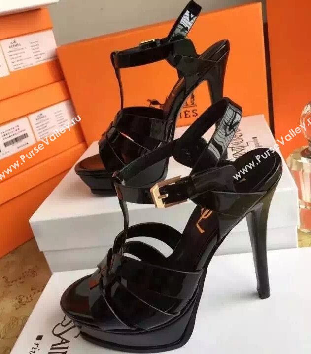 YSL tribute heels sandals black paint shoes 4127