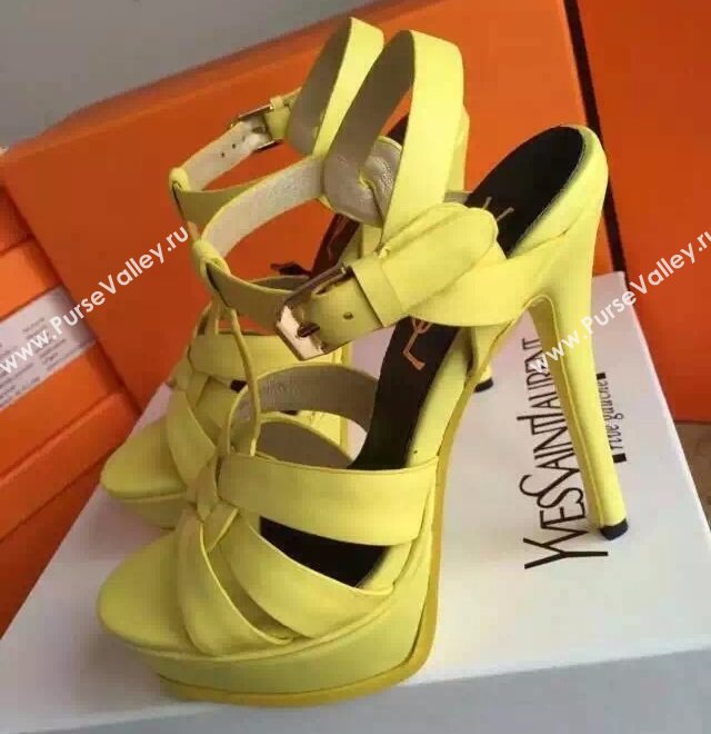 YSL tribute heels sandals yellow calfskin smooth shoes 4132