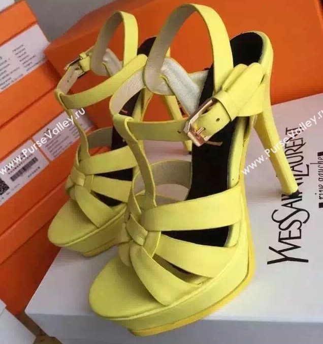YSL tribute heels sandals yellow calfskin smooth shoes 4132