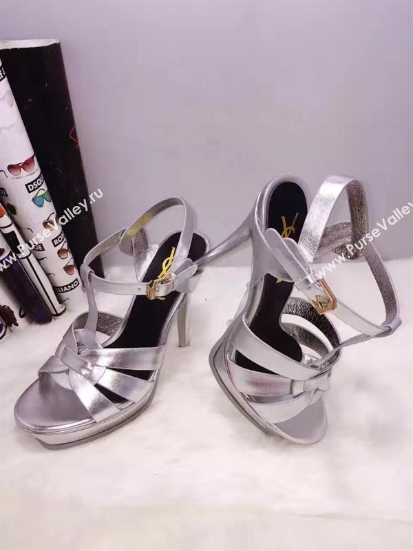YSL tribute heels sandals calfskin silver shoes 4137