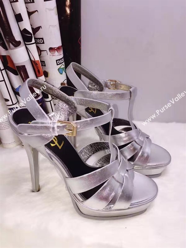YSL tribute heels sandals calfskin silver shoes 4137