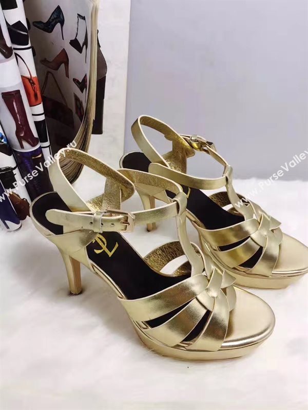 YSL tribute heels sandals calfskin gold shoes 4138