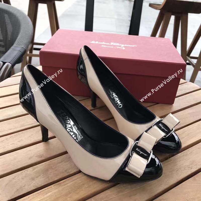 Ferragamo heels paint white black v shoes 4252