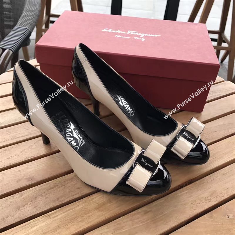 Ferragamo heels paint white black v shoes 4252