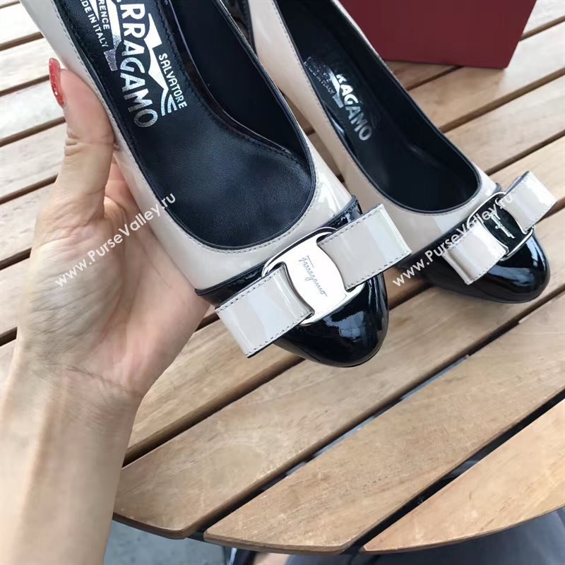 Ferragamo heels paint white black v shoes 4252