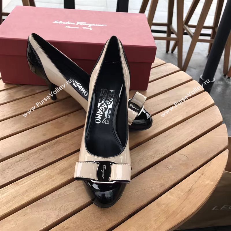 Ferragamo heels paint white black v shoes 4252