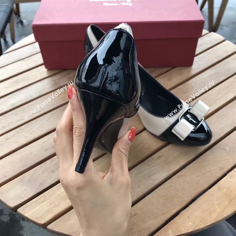 Ferragamo heels paint white black v shoes 4252