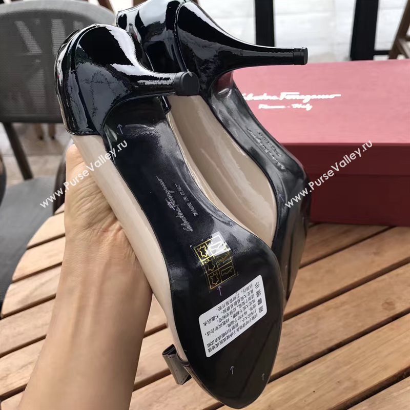 Ferragamo heels paint white black v shoes 4252