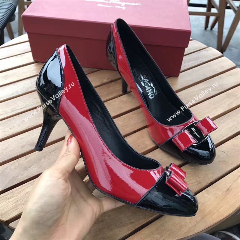 Ferragamo heels paint red black v shoes 4253