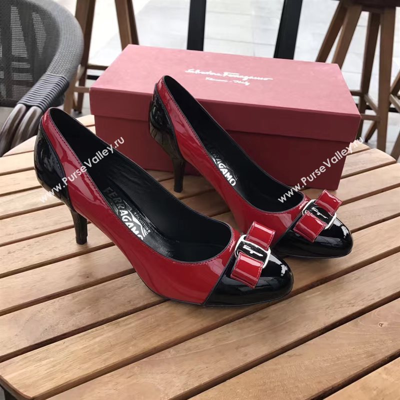 Ferragamo heels paint red black v shoes 4253