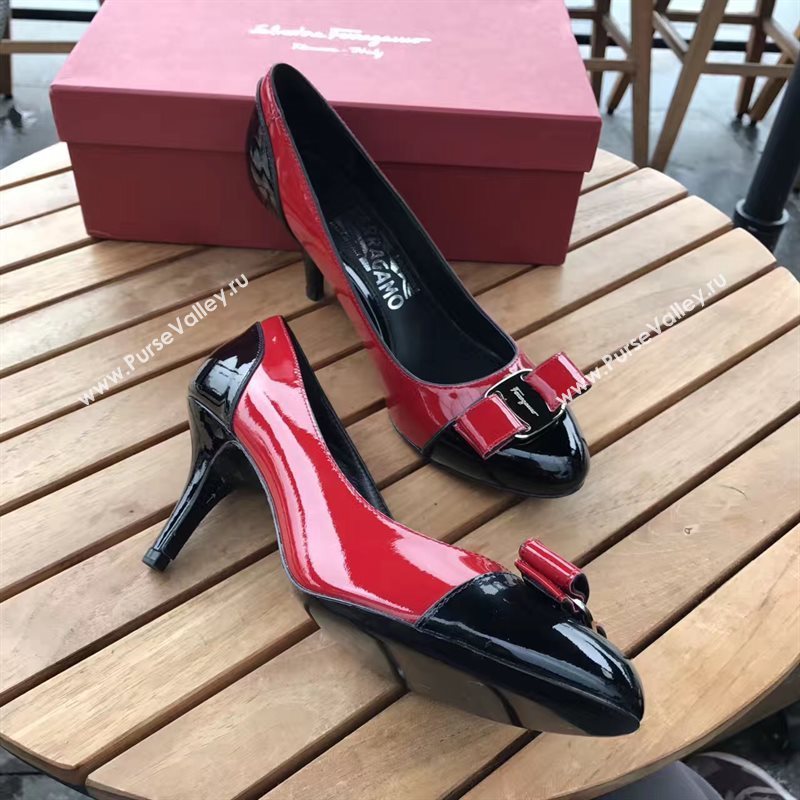 Ferragamo heels paint red black v shoes 4253