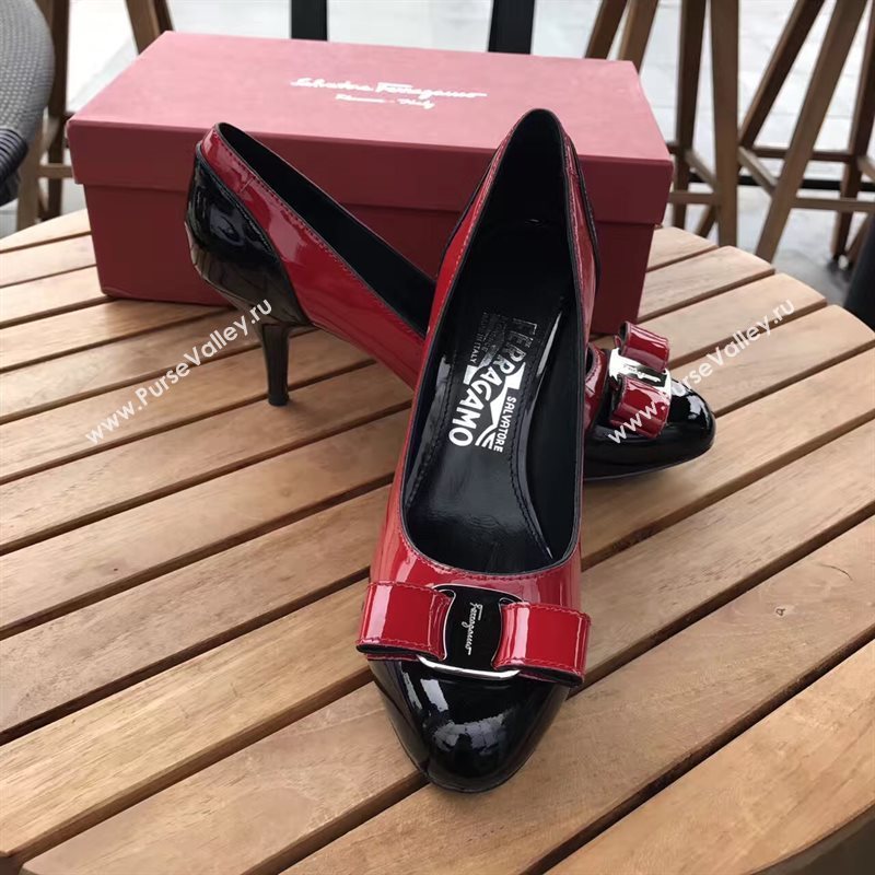 Ferragamo heels paint red black v shoes 4253