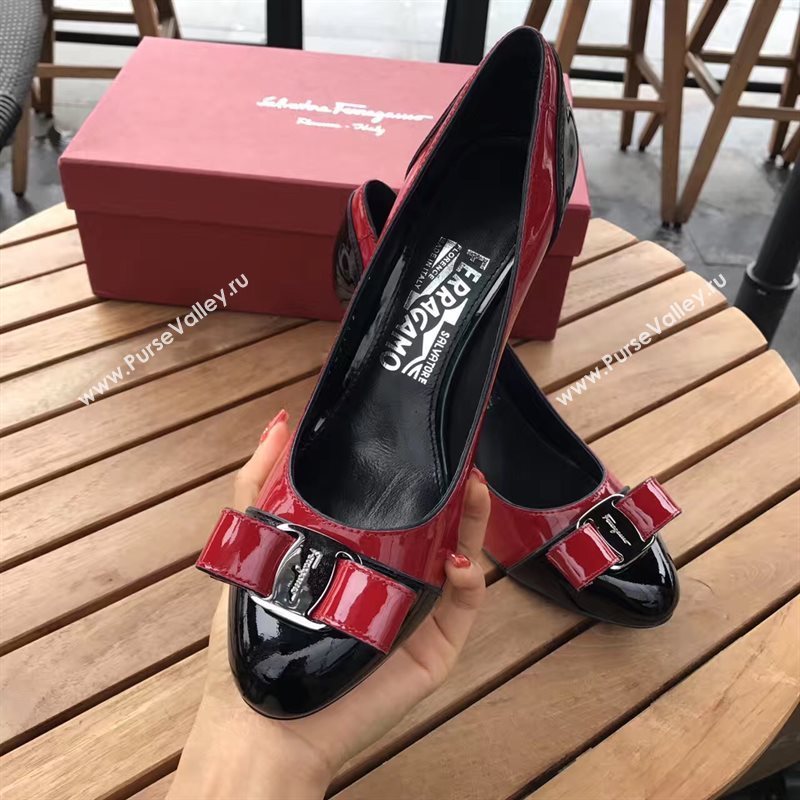 Ferragamo heels paint red black v shoes 4253